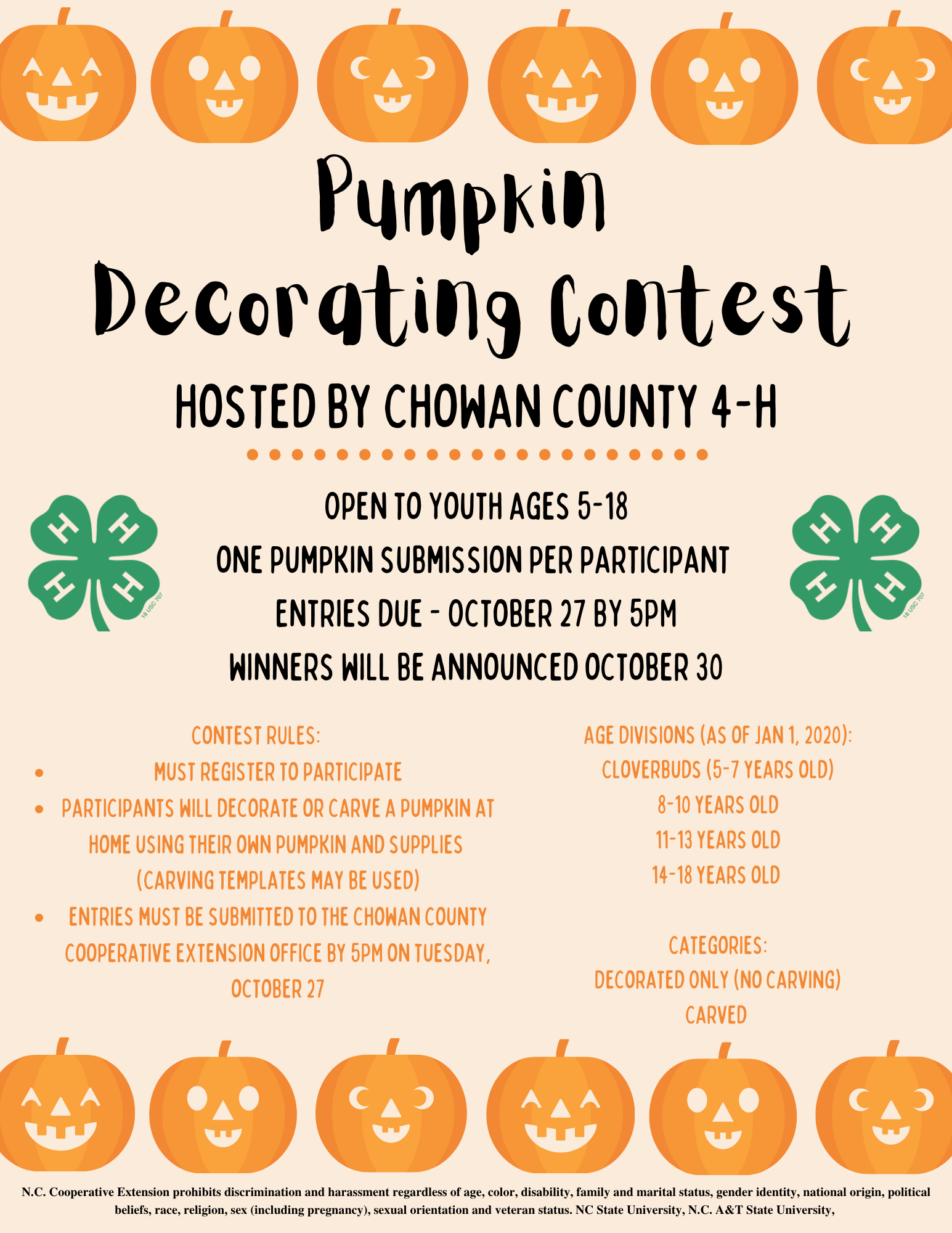 Chowan County 4H Pumpkin Decorating Contest North Carolina