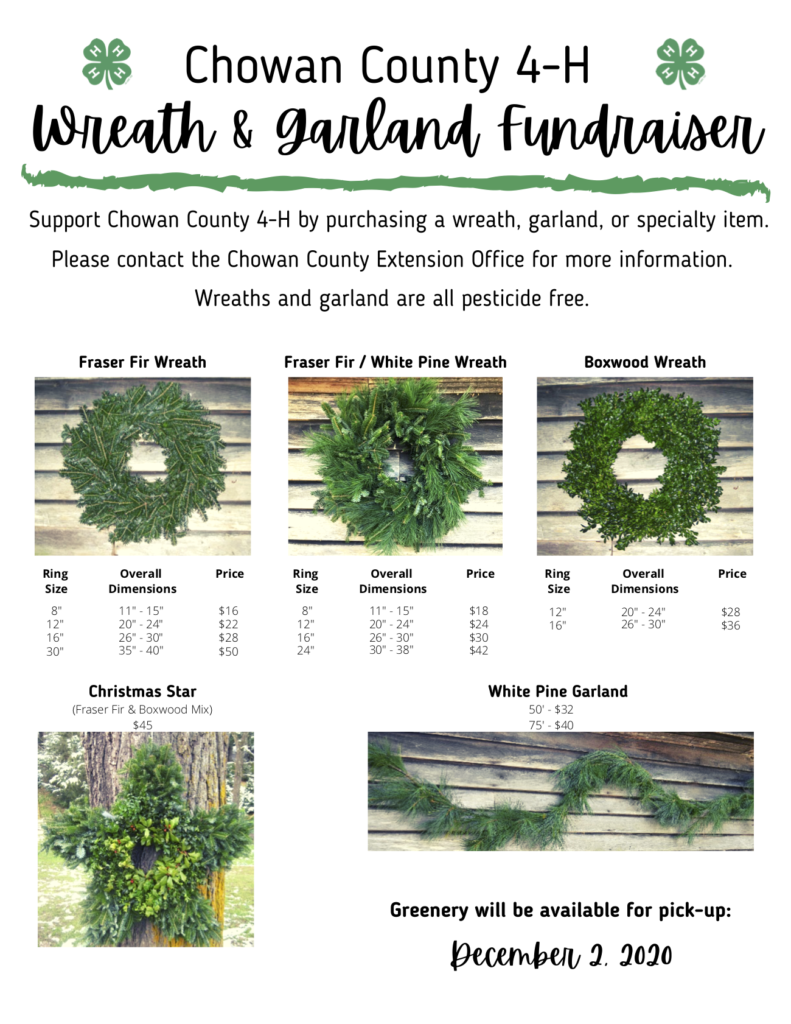 Chowan County 4-H Wreath & Garland Fundraiser flyer