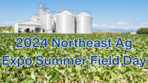 Soybean field, barn and silo